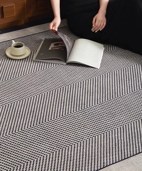Mid Century Black Rugs for Living Room, Elegant Modern Area Rugs under Sofa, Dining Room Floor Rugs, Abstract Contemporary Rugs for Bedroom, Modern Carpets for Office-Grace Painting Crafts