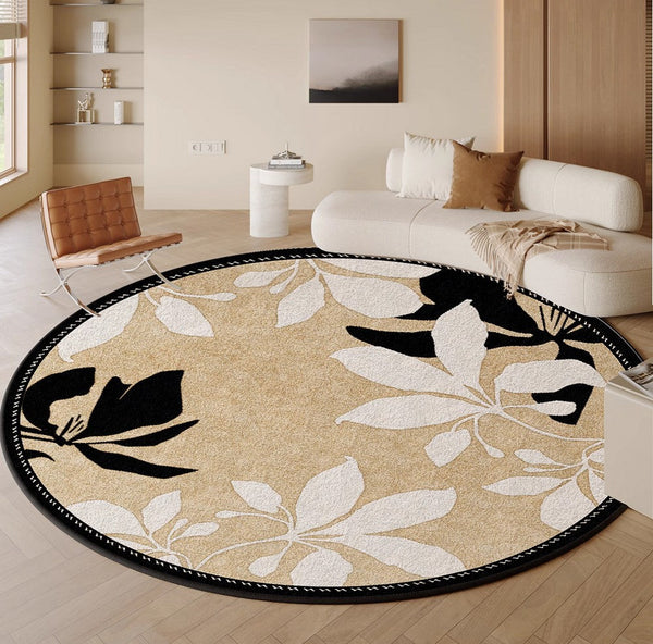 Contemporary Modern Rugs, Flower Pattern Circular Modern Rugs under Chairs, Geometric Round Rugs for Dining Room, Bedroom Abstract Modern Area Rugs-Grace Painting Crafts