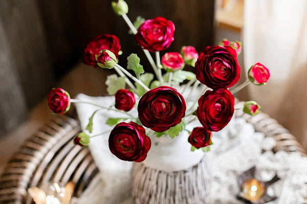 Bedroom Flower Arrangement Ideas, Red Ranunculus Asiaticus Flowers, Simple Modern Floral Arrangement Ideas for Home Decoration, Spring Artificial Floral for Dining Room-Grace Painting Crafts