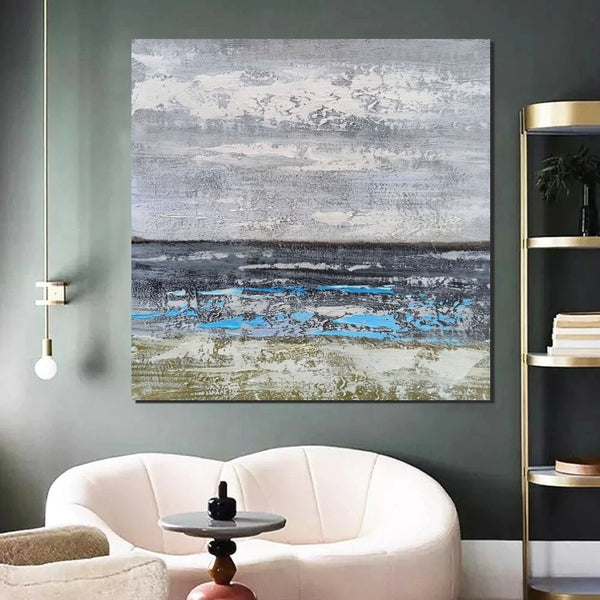 Contemporary Wall Art Paintings, Acrylic Paintings for Living Room, Large Simple Modern Art, Blue Abstract Acrylic Painting-Grace Painting Crafts