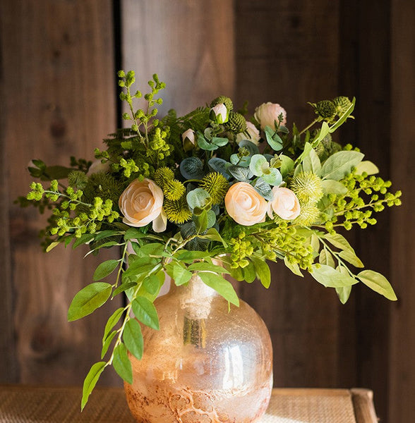 Spring Flower Arrangement for Living Room, Ranunculus Asiaticus, Globe Amaranth, Botany Plants, Beautiful Modern Flower Arrangement Ideas for Home Decoration-Grace Painting Crafts