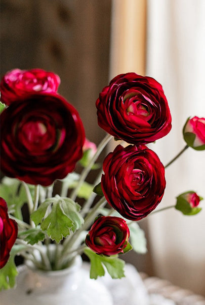 Bedroom Flower Arrangement Ideas, Red Ranunculus Asiaticus Flowers, Simple Modern Floral Arrangement Ideas for Home Decoration, Spring Artificial Floral for Dining Room-Grace Painting Crafts