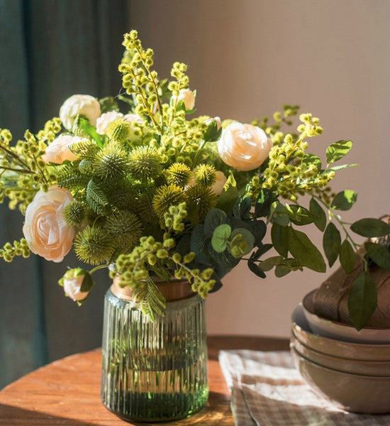 Spring Flower Arrangement for Living Room, Ranunculus Asiaticus, Globe Amaranth, Botany Plants, Beautiful Modern Flower Arrangement Ideas for Home Decoration-Grace Painting Crafts