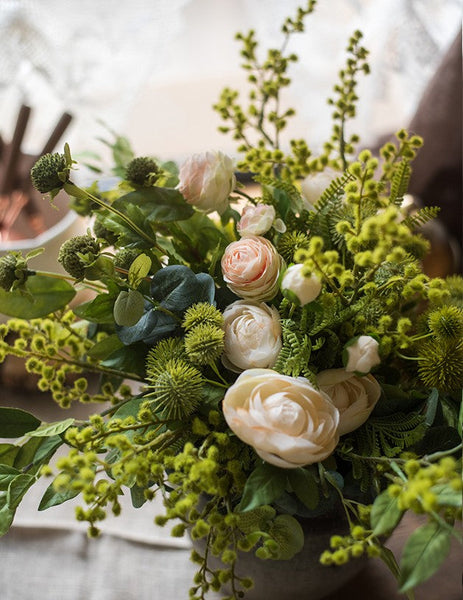 Spring Flower Arrangement for Living Room, Ranunculus Asiaticus, Globe Amaranth, Botany Plants, Beautiful Modern Flower Arrangement Ideas for Home Decoration-Grace Painting Crafts