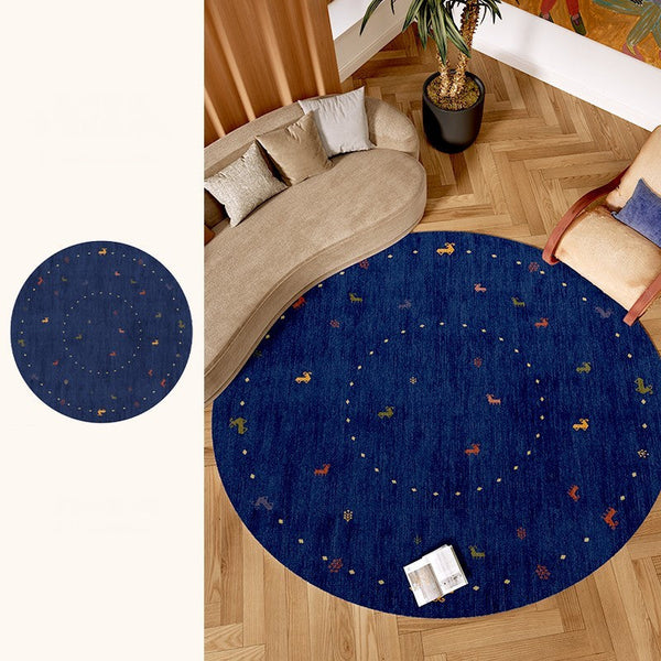 Blue Circular Modern Rugs for Bathroom, Geometric Modern Rug Ideas for Living Room, Modern Rugs for Children's Room, Abstract Contemporary Round Rugs for Dining Room-Grace Painting Crafts