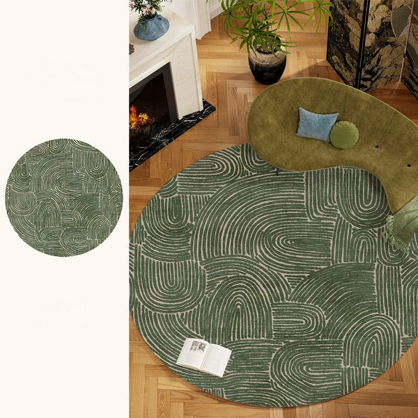 Green Contemporary Modern Rugs, Geometric Round Rugs for Dining Room, Mid Century Round Modern Rugs under Chairs, Bedroom Abstract Modern Area Rugs-Grace Painting Crafts