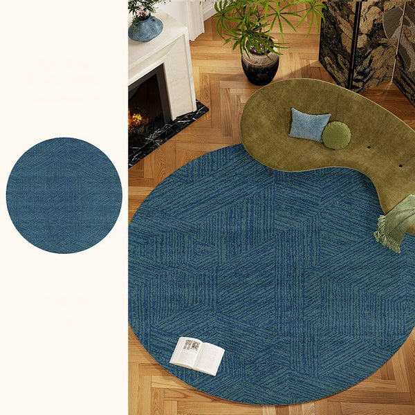 Geometric Round Rugs for Dining Room, Blue Contemporary Modern Rugs, Mid Century Round Modern Rugs under Chairs, Bedroom Abstract Modern Area Rugs-Grace Painting Crafts