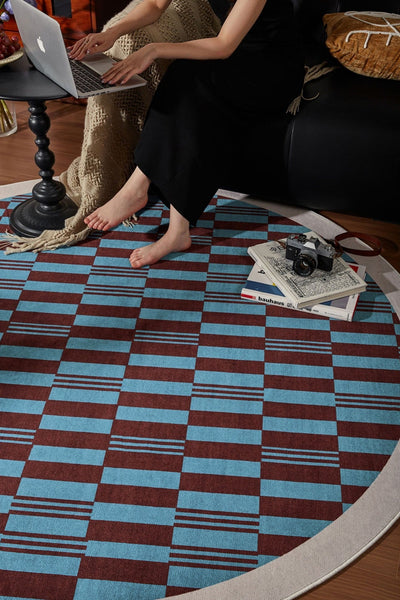 Modern Rugs for Dining Room, Geometric Modern Rugs for Living Room, Mid Century Circular Rugs for Bedroom, Abstract Contemporary Round Rugs under Chairs-Grace Painting Crafts