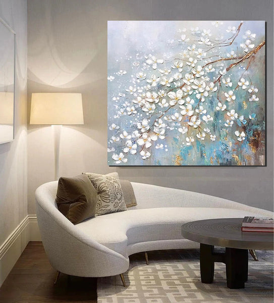 Abstract Flower Painting, Extra Large Abstract Paintings on Canvas, Hand Painted Abstract Painting, Bedroom Wall Art Ideas, Heavy Texture Painting-Grace Painting Crafts