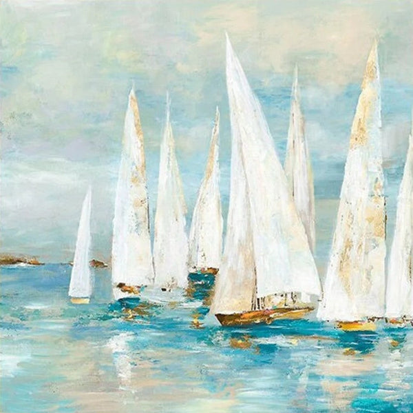 Sail Boat Painting, Hand Painted Abstract Painting, Abstract Landscape Painting, Extra Large Abstract Paintings on Canvas, Bedroom Wall Art Ideas-Grace Painting Crafts