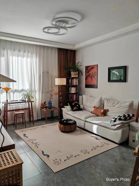 Cream Color Flower Pattern Rugs under Coffee Table, Large Modern Rugs for Bedroom, Modern Rugs for Living Room, Contemporary Modern Rugs for Dining Room-Grace Painting Crafts