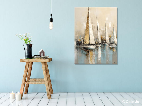 Modern Abstract Wall Art Paintings, Large Original Canvas Art for Bedroom, Large Painting Ideas for Living Room, Sail Boat Canvas Painting-Grace Painting Crafts