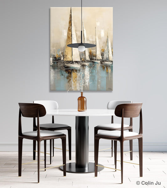 Modern Abstract Wall Art Paintings, Large Original Canvas Art for Bedroom, Large Painting Ideas for Living Room, Sail Boat Canvas Painting-Grace Painting Crafts