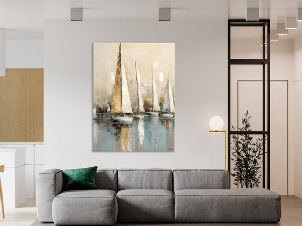 Modern Abstract Wall Art Paintings, Large Original Canvas Art for Bedroom, Large Painting Ideas for Living Room, Sail Boat Canvas Painting-Grace Painting Crafts