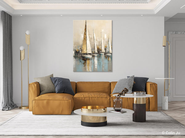 Modern Abstract Wall Art Paintings, Large Original Canvas Art for Bedroom, Large Painting Ideas for Living Room, Sail Boat Canvas Painting-Grace Painting Crafts