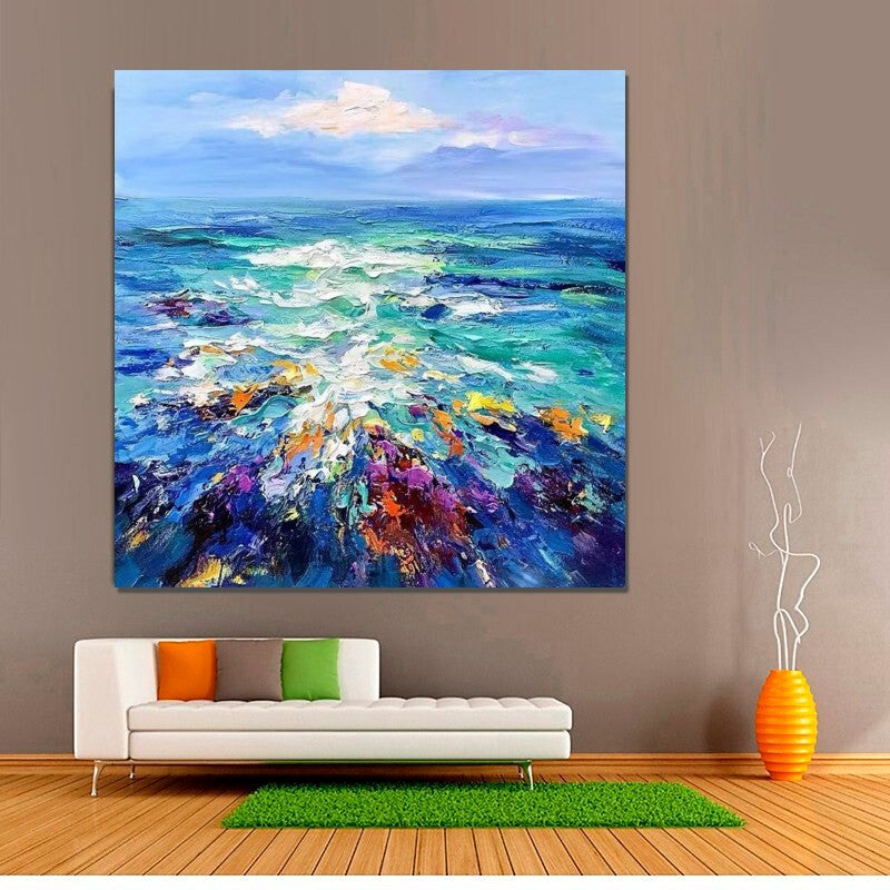 Seascape Acrylic Painting Ocean Acrylic Art Palette Knife Painting Thick  Acrylic Wall Art Wave Ocean Textured Painting 