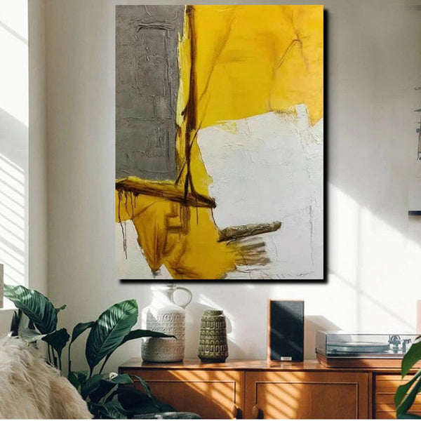 Simple Wall Art Ideas, Yellow Abstract Painting, Living Room Abstract Painting, Acrylic Canvas Paintings, Buy Modern Wall Art Online-Grace Painting Crafts