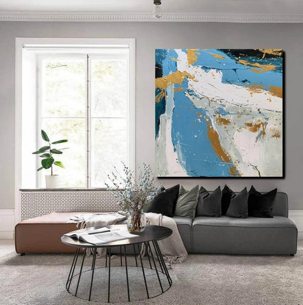 Abstrct Acrylic Paintings, Living Room Acrylic Wall Art Ideas, Blue Modern Abstract Paintings, Heavy Texture Canvas Art, Buy Art Online-Grace Painting Crafts