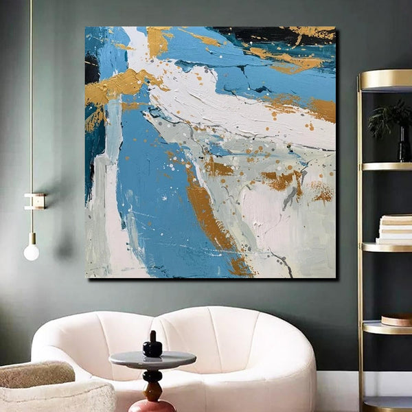 Abstrct Acrylic Paintings, Living Room Acrylic Wall Art Ideas, Blue Modern Abstract Paintings, Heavy Texture Canvas Art, Buy Art Online-Grace Painting Crafts