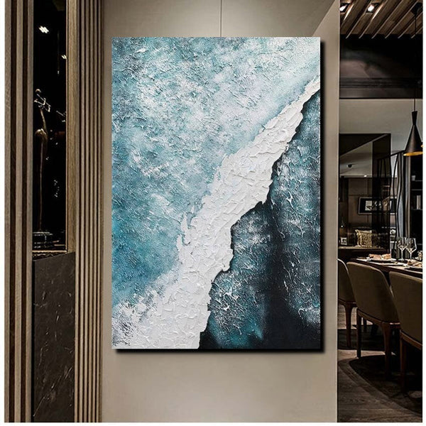 Large Wall Art Ideas, Impasto Painting, Blue Modern Abstract Painting, Living Room Abstract Paintings, Large Acrylic Canvas Paintings-Grace Painting Crafts