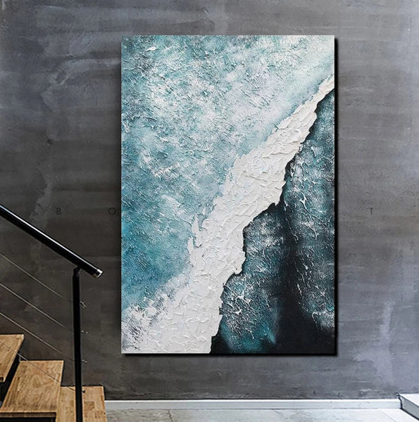Large Wall Art Ideas, Impasto Painting, Blue Modern Abstract Painting, Living Room Abstract Paintings, Large Acrylic Canvas Paintings-Grace Painting Crafts