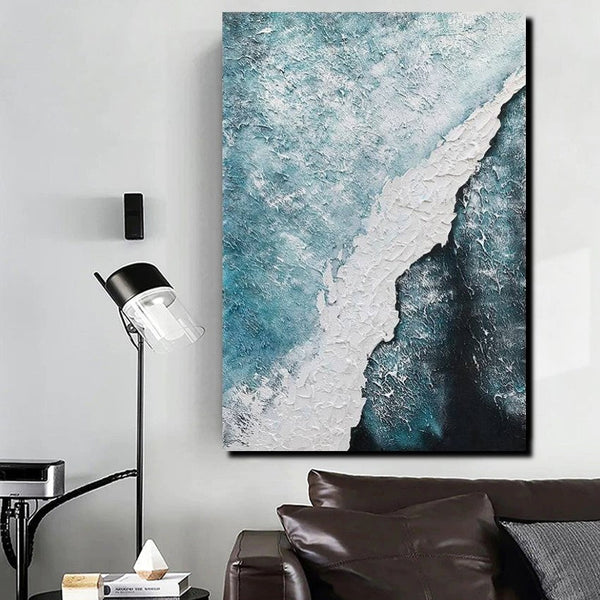 Large Wall Art Ideas, Impasto Painting, Blue Modern Abstract Painting, Living Room Abstract Paintings, Large Acrylic Canvas Paintings-Grace Painting Crafts