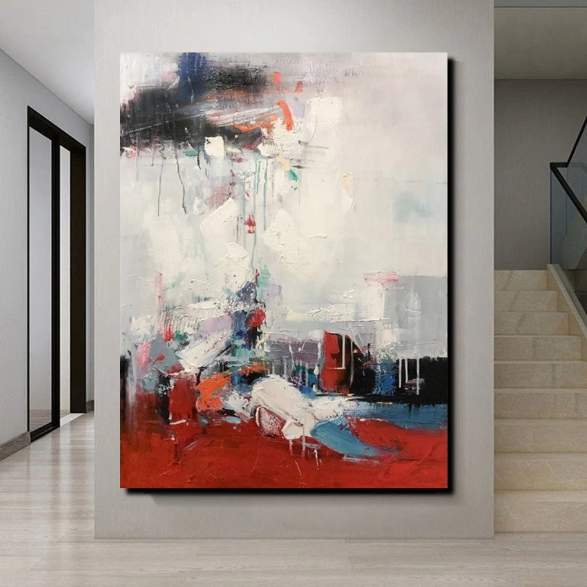 Simple Wall Art Ideas, Red Modern Abstract Painting, Dining Room