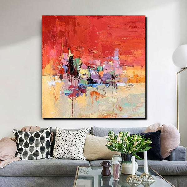 Simple Canvas Paintings, Dining Room Modern Paintings, Red Abstract Contemporary Art, Acrylic Painting on Canvas, Heavy Texture Paintings-Grace Painting Crafts