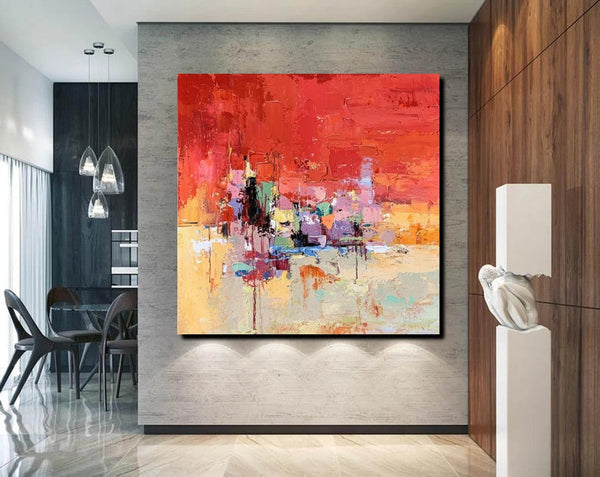 Simple Canvas Paintings, Dining Room Modern Paintings, Red Abstract Contemporary Art, Acrylic Painting on Canvas, Heavy Texture Paintings-Grace Painting Crafts
