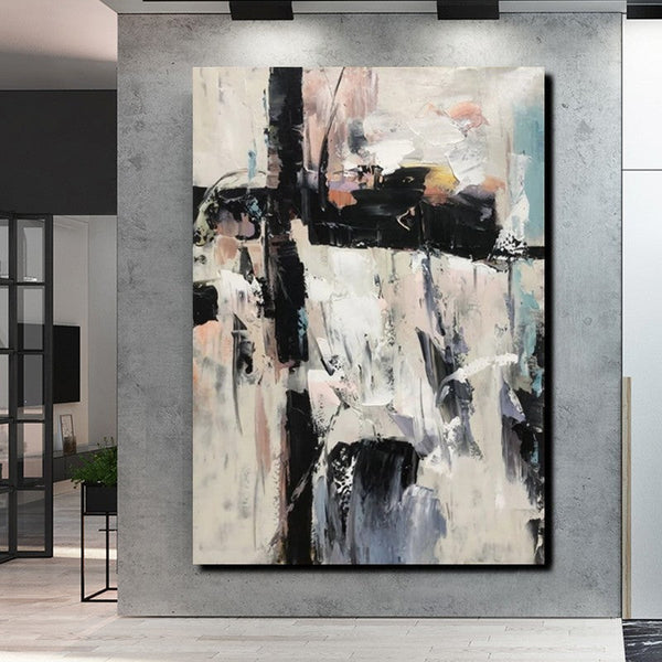 Black and White Impasto Paintings, Contemporary Modern Art, Bedroom Abstract Art Ideas, Buy Wall Art Online, Palette Knife Abstract Paintings-Grace Painting Crafts
