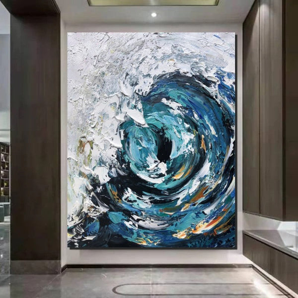 Big Wave Painting, Seascape Canvas Painting, Living Room Wall Art Painting, Landscape Canvas Paintings, Heavy Texture Canvas Art-Grace Painting Crafts
