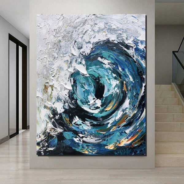 Big Wave Painting, Seascape Canvas Painting, Living Room Wall Art Painting, Landscape Canvas Paintings, Heavy Texture Canvas Art-Grace Painting Crafts