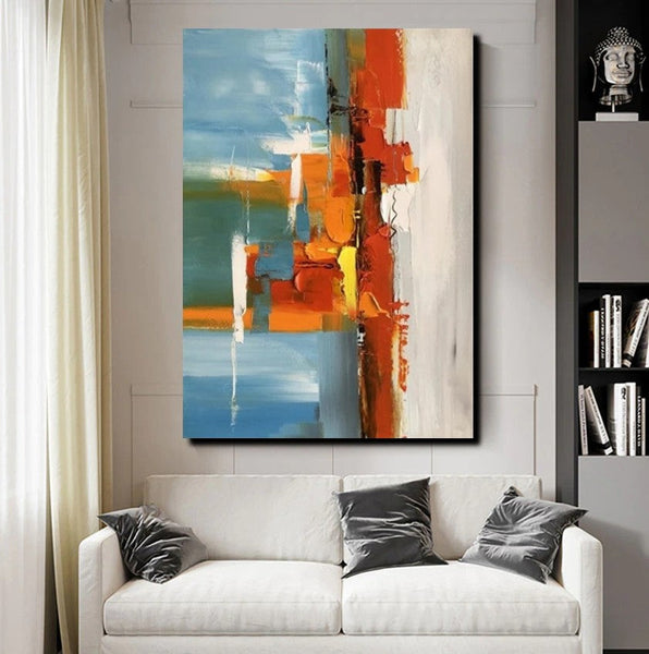 Abstract Paintings Behind Sofa, Heavy Texture Paintings for Living Room, Contemporary Modern Art, Buy Large Paintings Online-Grace Painting Crafts