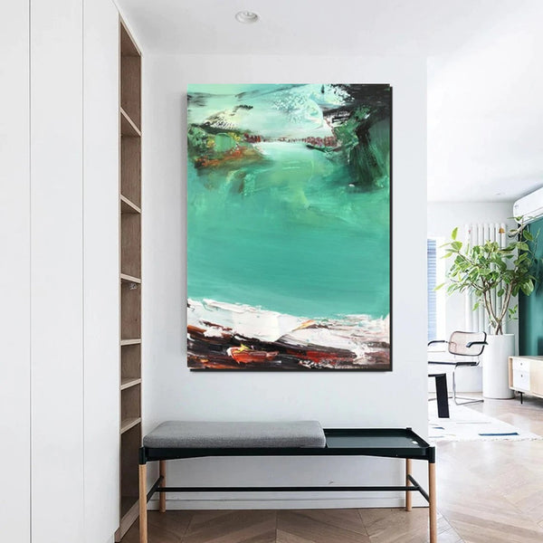 Hand Painted Canvas Art, Simple Painting Ideas for Bedroom, Palette Knife Paintings, Green Modern Paintings for Living Room-Grace Painting Crafts