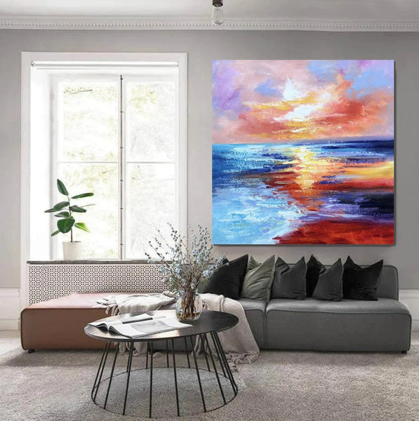 Sunset Painting, Acrylic Paintings for Living Room, Abstract Acrylic Painting, Abstract Landscape Paintings, Simple Painting Ideas for Bedroom, Large Abstract Canvas Paintings-Grace Painting Crafts