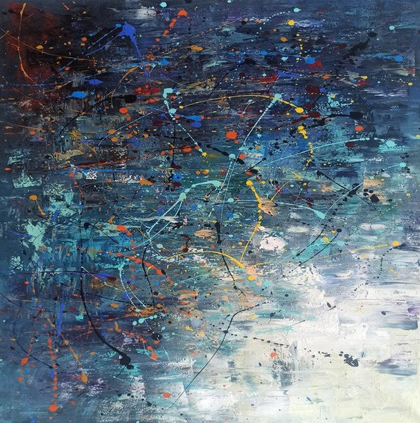Modern Abstract Wall Art, Large Painting for Sale, Easy Painting Ideas for Living Room, Blue Acrylic Painting on Canvas, Huge Canvas Paintings-Grace Painting Crafts
