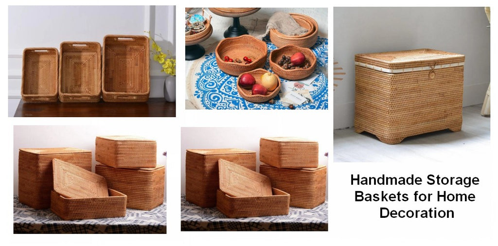 Storage Ideas for Bedroom, Large Storage Baskets for Clothes, Beautiful Rattan Storage Basket for Shelves, Round Storage Baskets for Kitchen, Storage Baskets with Lid