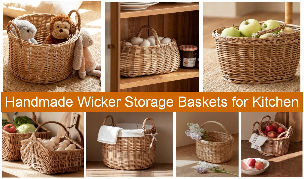 Storage Basket for Shelves, Picnic Storage Basket with Handle, Hand-woven Wicker Storage Basket for Kitchen, Picnic Fruit Basket, Willow Storage Baskets for Living Room
