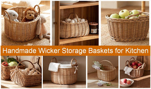 Storage Basket for Shelves, Picnic Storage Basket with Handle, Hand-woven Wicker Storage Basket for Kitchen, Picnic Fruit Basket, Willow Storage Baskets for Living Room