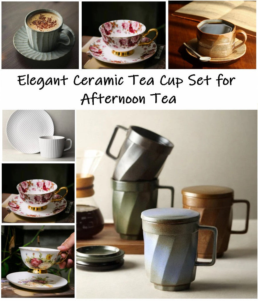 Beautiful Ceramic Tea Cups with Saucer, Handmade Bone China Tea Cup Sets, English Tea Cups for Afternoon Tea, Porcelain Coffee Mugs, Modern Coffee Cups