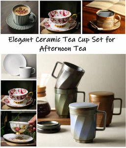 Beautiful Ceramic Tea Cups with Saucer, Handmade Bone China Tea Cup Sets, English Tea Cups for Afternoon Tea, Porcelain Coffee Mugs, Modern Coffee Cups