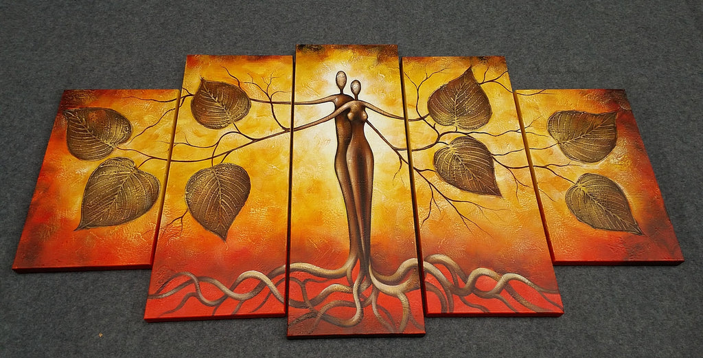 Painting Samples of Tree of life Painting, Ready to Hang, 5 Piece Art Painting, Acrylic Paintings on Canvas, Large Paintings Behind Sofa, Large Painting for Living Room, Heavy Texture Painting