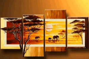 African Animal Paintings, African Sunrise Painting, Elephant Paintings