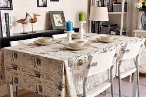 Eiffel Tower Tablecloth, NEWS LETTER Table Cloth, Black and White Linen Wedding Dining Kitchen-Grace Painting Crafts
