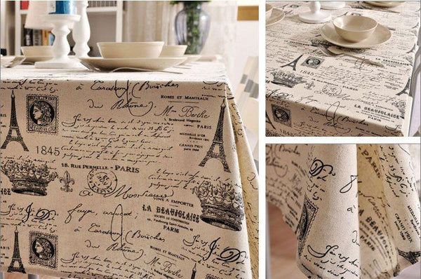 Eiffel Tower Tablecloth, NEWS LETTER Table Cloth, Black and White Linen Wedding Dining Kitchen-Grace Painting Crafts