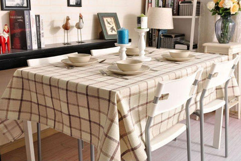 Rustic Wedding Tablecloth, Checked Tablecloth for Home Decoration, Table Cover, Beige Color Checkerboard Linen Tablecloth-Grace Painting Crafts