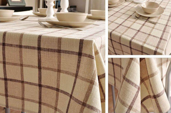 Rustic Wedding Tablecloth, Checked Tablecloth for Home Decoration, Table Cover, Beige Color Checkerboard Linen Tablecloth-Grace Painting Crafts