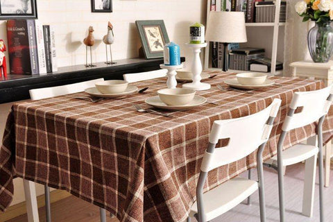 Modern Brown Table Cover for Home Decoration, Brown Checked Linen Tablecloth, Rustic Wedding , Checkerboard Tablecloth-Grace Painting Crafts