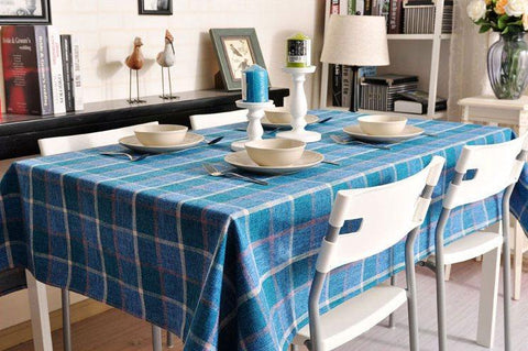 Modern Blue Table Cover, Blue Checked Linen Tablecloth, Rustic Home Decor, Checkerboard Tablecloth for Dining Room Table-Grace Painting Crafts