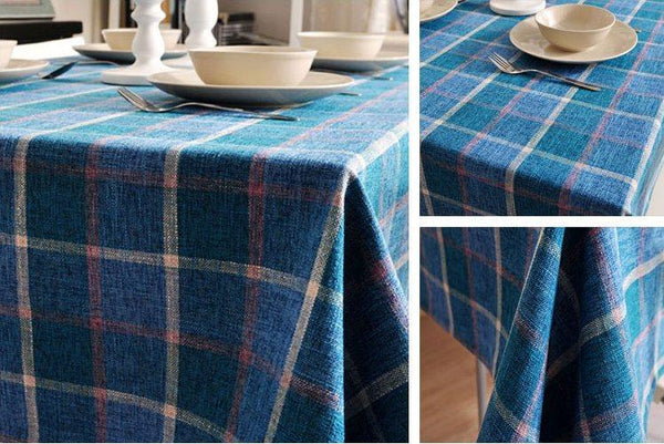 Modern Blue Table Cover, Blue Checked Linen Tablecloth, Rustic Home Decor, Checkerboard Tablecloth for Dining Room Table-Grace Painting Crafts